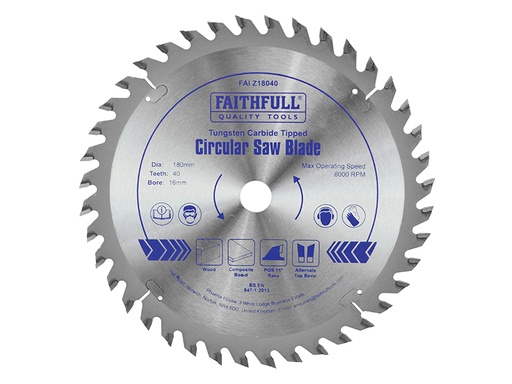 [FAIZ18040] TCT Circular Saw Blade 180 x 16mm x 40T POS