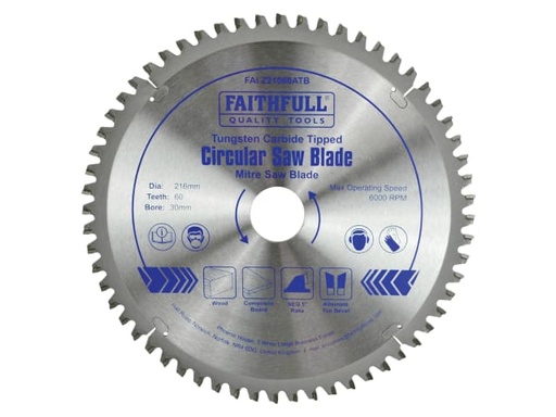 [FAIZ21660ATB] TCT Cross Cut Mitre Saw Blade 216 x 30mm x 60T NEG