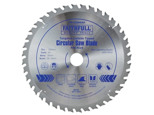 [FAIZ25040AK] Circular Saw Blade Anti Kick 250 x 30mm x 40T