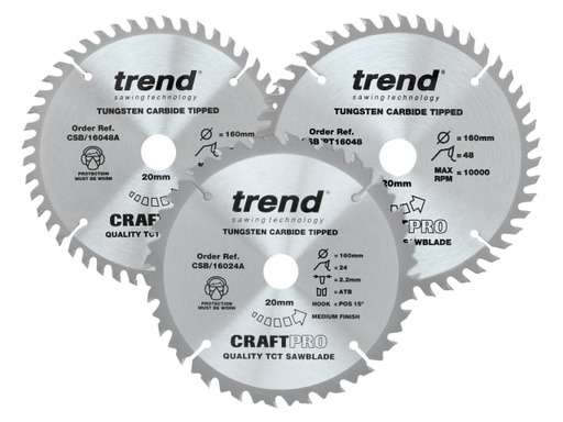 [TRECSB1603PA] CraftPro Plunge Saw Blade 160 x 20mm x 24T/48T (Pack 3)