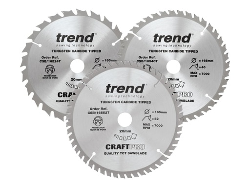 [TRECSB1653PB] CraftPro Cordless Saw Blade 165 x 20mm x 24T/40T/52T (Pack 3)