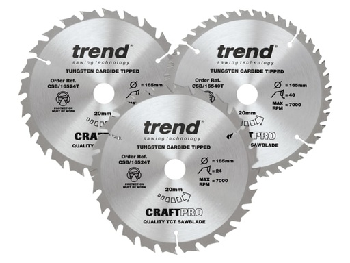 [TRECSB1653PC] CraftPro Cordless Saw Blade 165 x 20mm x 24T/40T (Pack 3)