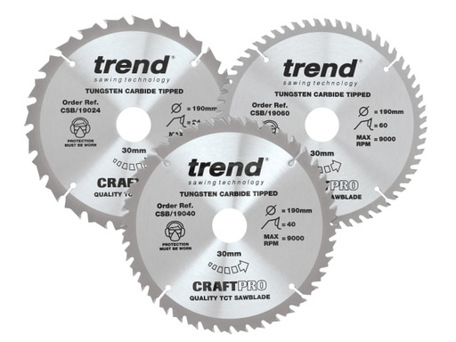 [TRECSB190P3] CraftPro Saw Blade 190 x 30mm x 24T/40T/60T (Pack 3)