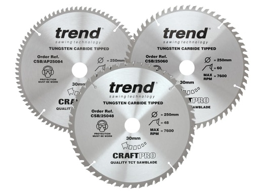 [TRECSB250P3] CraftPro Table Saw Blade 250 x 30mm x 48T/60T/84T (Pack 3)