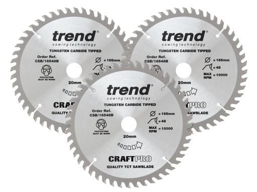 [TREPS1653PA] CraftPro Plunge Saw Blade 165 x 20mm x 48T (Pack 3)