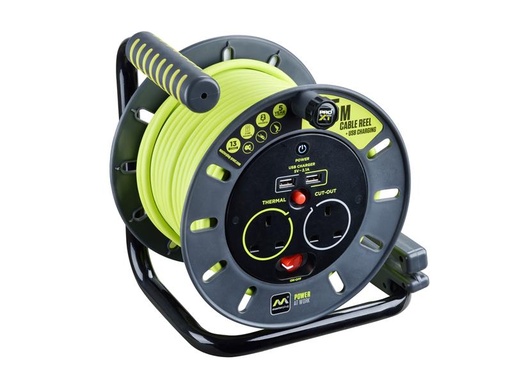 [MSTOMU25132] PRO-XT Open Cable Reel 240V 13A 2-Socket & 2 USB (2.1A Shared) 25m