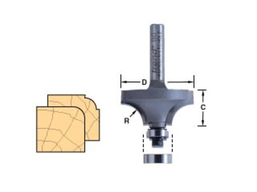 [TRE461214TC] 46/12 x 1/4 TCT Bearing Guided Ovolo & Round Over 4.8mm Radius