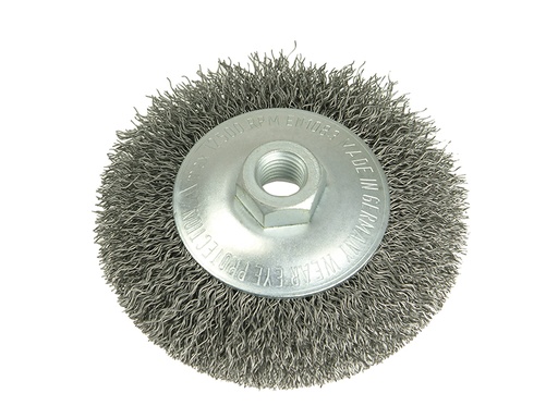 [LES422177] Conical Bevel Brush 100mm x M14 Bore, 0.35 Steel Wire