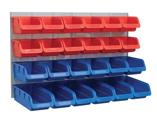 [FAIPAN24] 24 Plastic Storage Bins with Metal Wall Panel