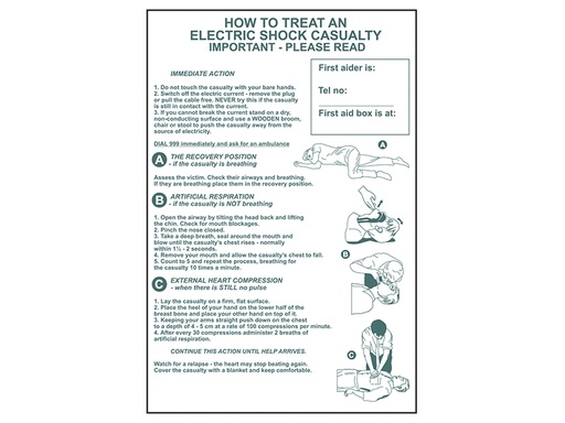 [SCA4240] How To Treat An Electric Shock Casualty - PVC Sign 400 x 600mm