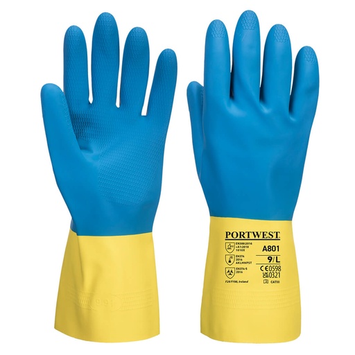 A801 Double Dipped Latex Gauntlet - Yellow/Blue