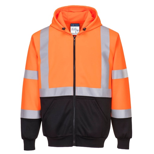 B315 Hi-Vis Two-Tone Zipped Hoodie - Orange/Black