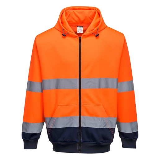 B317 Two-Tone Zip Front Hoodie - Orange/Navy