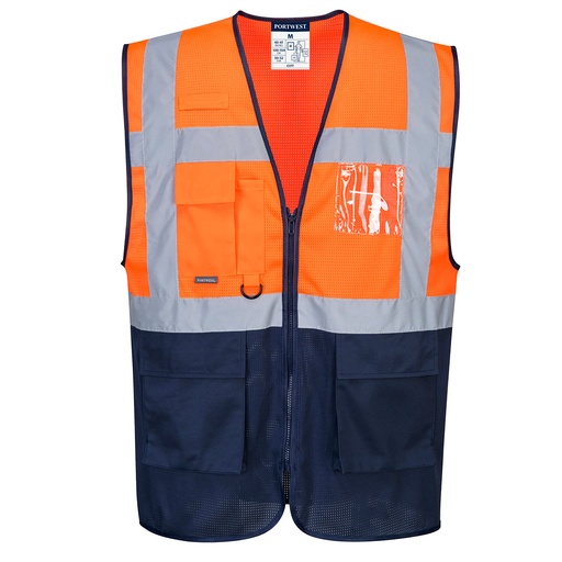 C377 HiVis 2 Tone Meshair Exec Vest - Orange/Navy