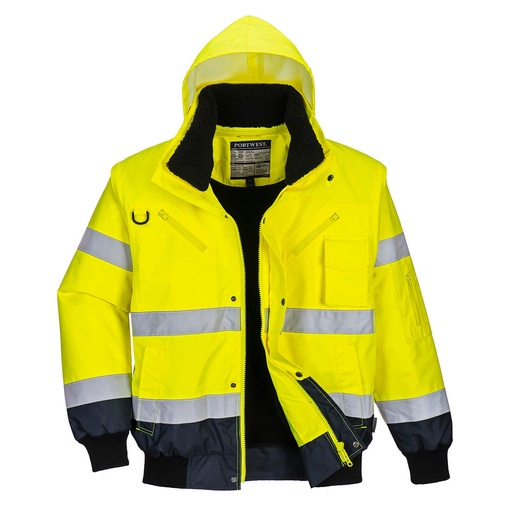 C465 Hi-Vis Contrast Bomber Jacket - Yellow/Navy