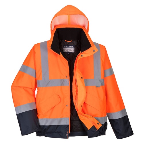 S266 Hi-Vis Two Tone Bomber Jacket - Orange/Navy