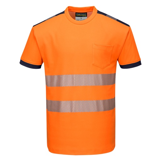 T181 Pw3 Hi-Vis T-Shirt S/S - Orange/Navy