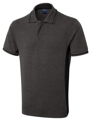 Uneek 117 Two Tone Polo - Charcoal/Black