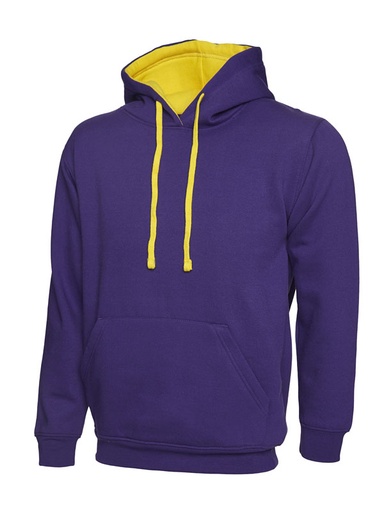 Uneek 507 Contrast Hooded Sweatshirt - Purple/Yellow