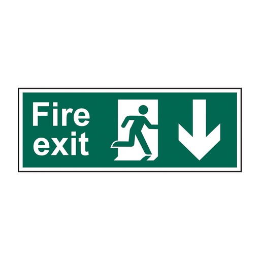 [HBS 14790] Fire exit running man arrow down - FMX D/SIDED (450 x 150mm)