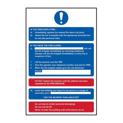 [HBS 11466] Fire action procedure - SAV (200 x 300mm)