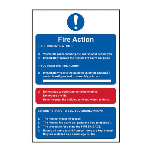 [HBS 11468] Fire action procedure - SAV (200 x 300mm)