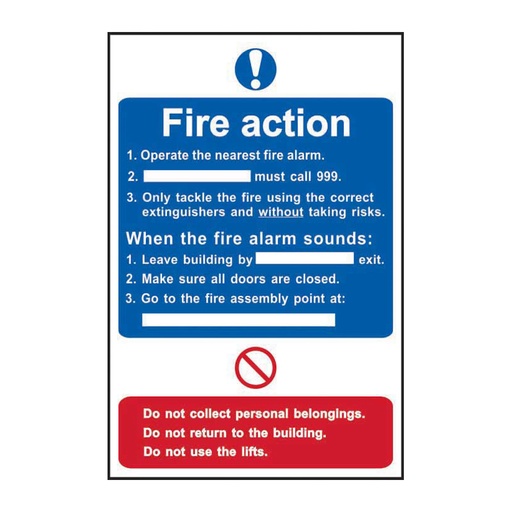 [HBS 11506] Fire action procedure - SAV (200 x 300mm)