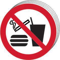 [HBS 0590] No eating No dinking No smoking symbol - SAV (100mm dia.) (Pack of 10)