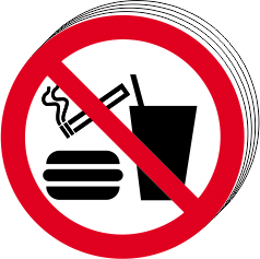 [HBS 0589] No eating No dinking No smoking symbol - SAV (50mm dia.) (Pack of 10)