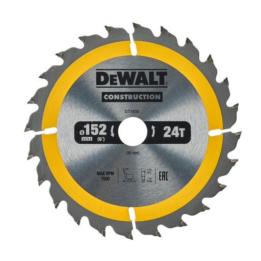 [DEWDT1930-QZ] DeWalt Construction Circ Saw Blade 152x20mm 24T (Ac)