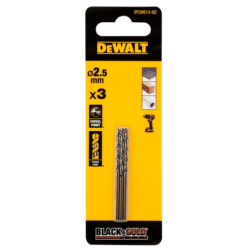 [DEWDT20513-QZ] DeWalt 2.5mm Black Gold Hss Drill Bit 3pcs