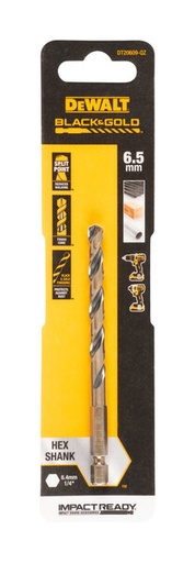 [DEWDT20609-QZ] DeWalt 6.5mm Black and Gold Hex Drill Bit