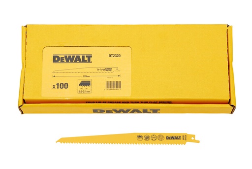 [DEWDT2320-QZ] DeWalt 228mm. Recip Wood S111Vf 100 Fast Cuts In Wood with Nails and Tough Plastics. New "Plunge Point" Tip