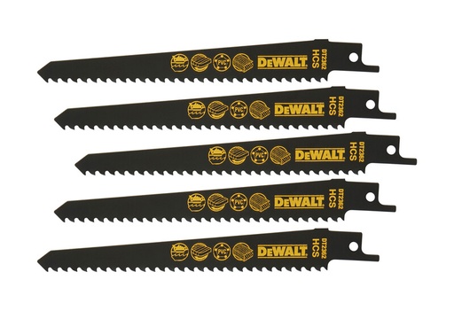 [DEWDT2362-QZ] DeWalt 152mm. Recip Wood S611D 5 Fine Fast and Curved Cuts In Wood and Plastic.