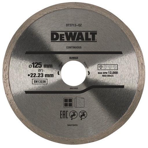 [DEWDT3713-QZ] DeWalt Wheeldiamond Continuous Rim 125mmx22.2mm