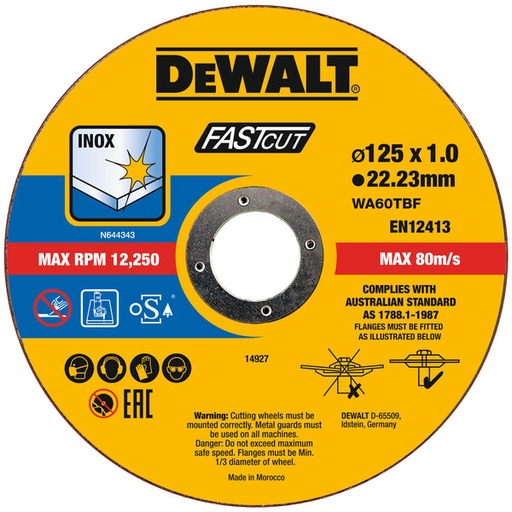 [DEWDT20540-QZ] DeWalt 125x1mm Thin Fast Cut 100x Bucket