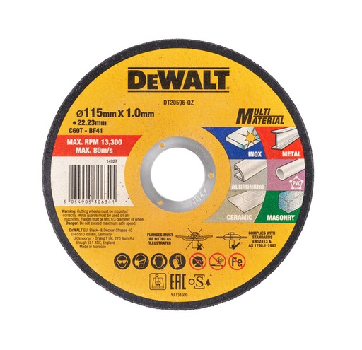 [DEWDT20596-QZ] DeWalt 115mm Multi Material Bonded Cut Disc