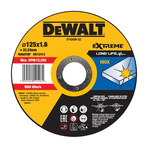 [DEWDT43906-QZ] DeWalt Thin Cutting Metal 125mmx1.6mmx22.23mm - Inox