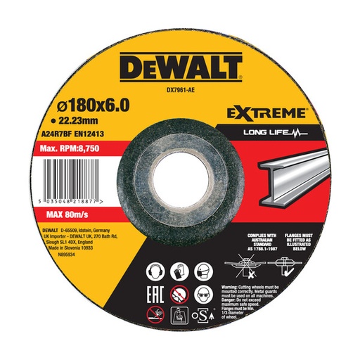 [DEWDX7961-AE] DeWalt Disc Bonded Metalgrinding 180x6x22 Dpc