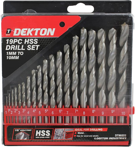 DEKTON 19pc HSS Drill Bit Set 1mm to 10mm