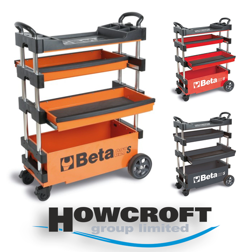 [C27S-O] BETA Tools C27S Folding tool trolley for outdoor jobs, 2 drawers, Thermoplastic worktop with 6 built-in tool trays