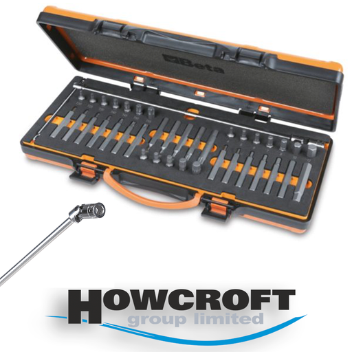 [867/C38] Beta Tools 867/C38 Assortment of 38 hexagon bits, 10 mm, and 1 bit holder with articulated T handle, in soft foam tray and metal case