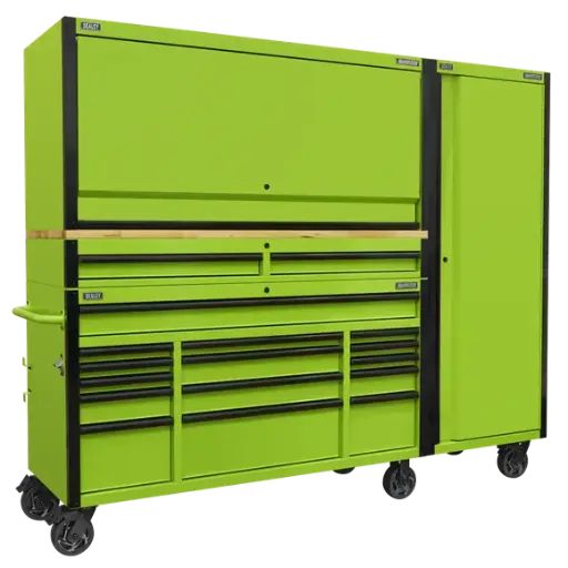 [AP6115BECOMBO2] Sealey AP6115BECOMBO2 Custom Workshop Mobile Trolley with Wooden Worktop, Hutch, 2 Drawer Riser & Side Locker 15 Drawer 1549mm