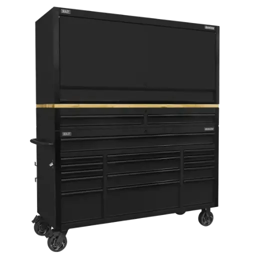 [AP6215BECOMBO1] Sealey AP6215BECOMBO1 Custom Workshop Mobile Trolley with Wooden Worktop 15 Drawer, Hutch & 2 Drawer Riser 1549mm