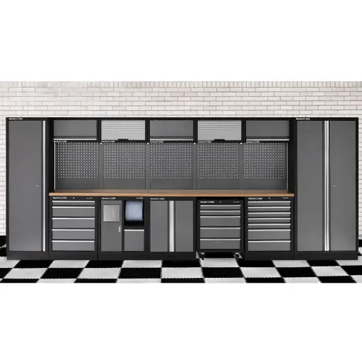 Clarke 7632891 COMBGSM01 Modular Custom Workshop Storage System 25 Piece Package Stainless Steel Worktops