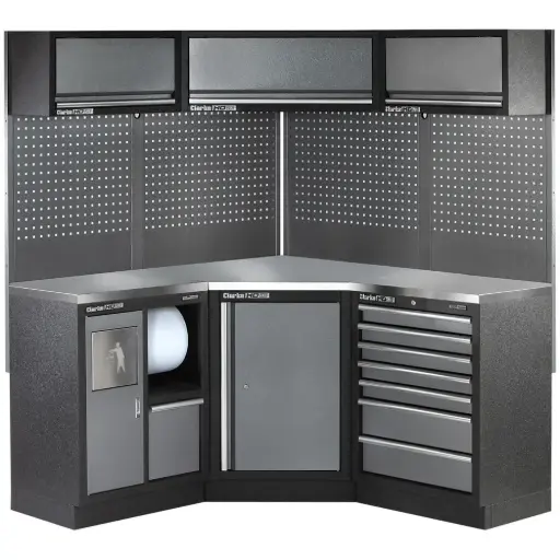 [COMBGSM05] Clarke 7632909 COMBGSM05 Modular Custom Workshop Storage System 19 Piece Package Stainless Steel Worktops