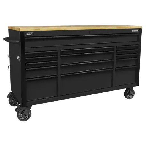 [AP6215BE] Sealey AP6215BE Custom Modular Workshop Mobile Trolley with Wooden Worktop 15 Drawer 1549mm