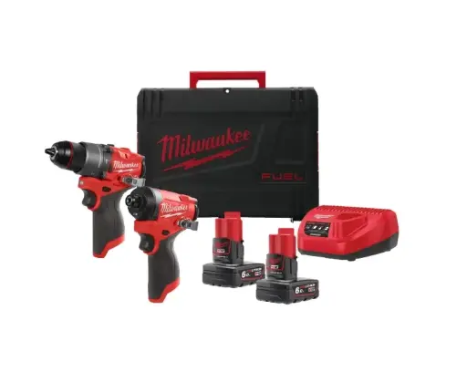 [M12 FPP2A2-602X] Milwaukee M12 FPP2A2-602X 4933480589 M12™ powerpack 240v Cordless Sub Compact Percussion Drill + Sub Compact 1/4" Hex Impact Driver + 2x 6.0 AH Battery + M12™ Charger + HD Box