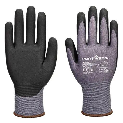 PORTWEST A356 - ESD 15 Nitrile Essential Multipack (Pk12) Grey/Black S - XXL PPE Safety Gloves Hand Protection
